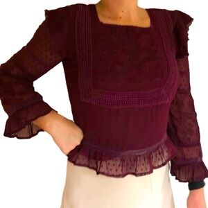 DEX Ruffled Tulle Long-Sleeve Blouse